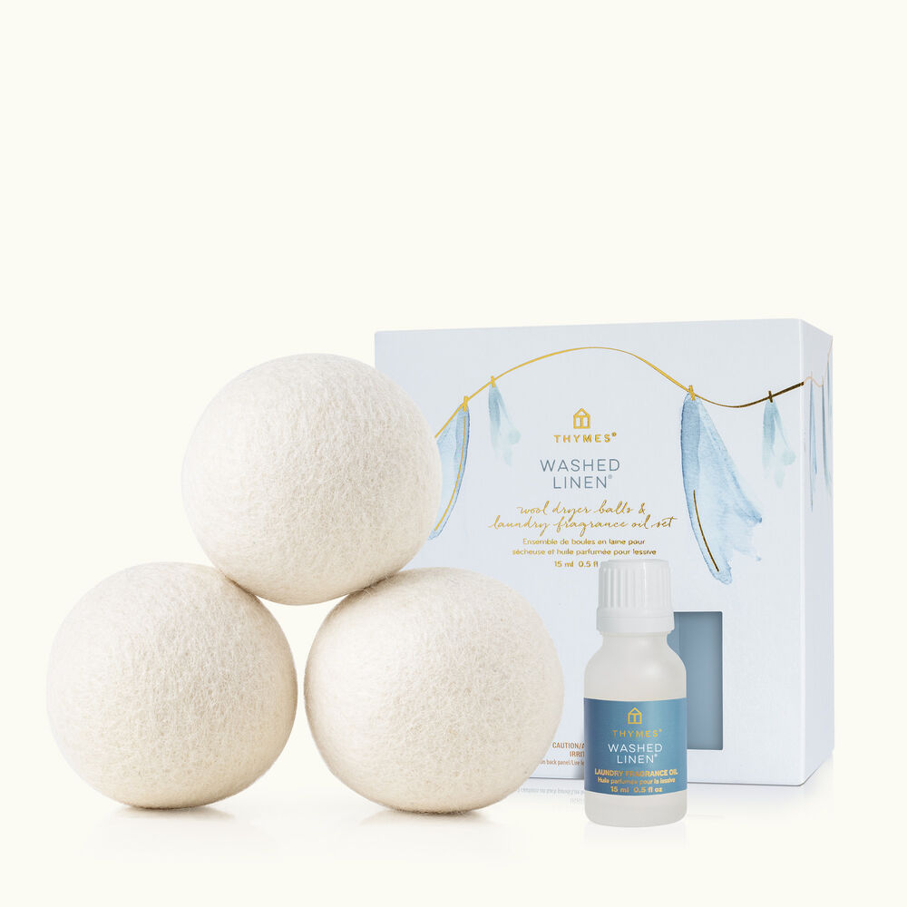 Thymes Washed Linen Wool Dryer Ball & Laundry Fragrance Set with Packaging image number 0